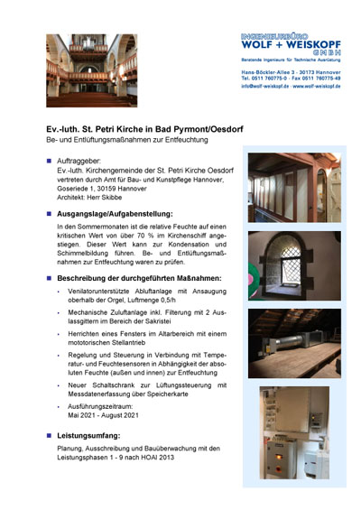 Projektdatenblatt Kirche Oesdorf Lüftung