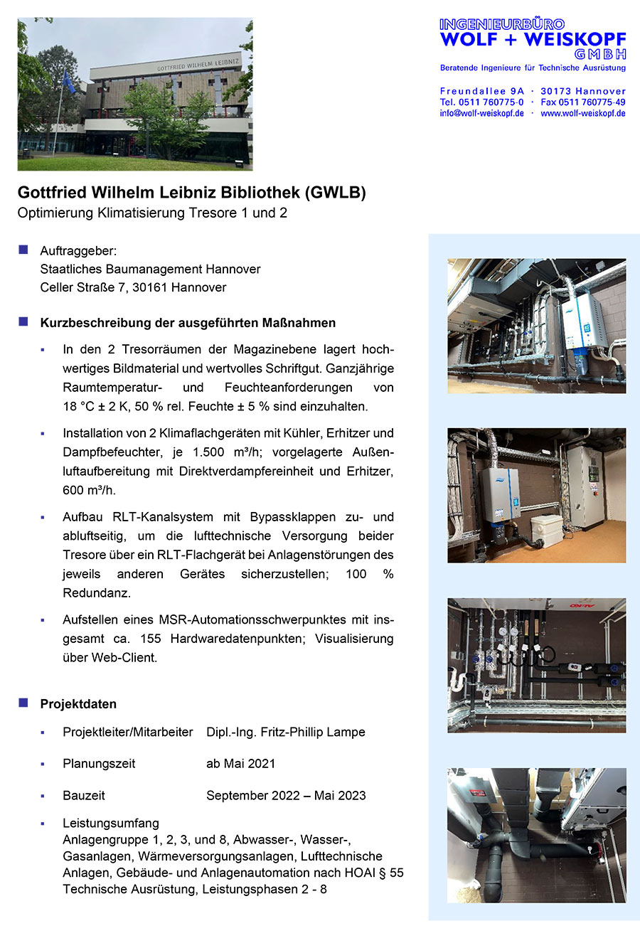 Gottfried Wilhelm Leibniz Bibliothek Projektdatenblatt - Ingenieurbüro Wolf + Weiskopf GmbH