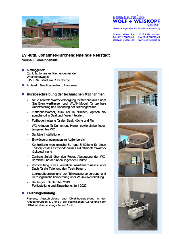 Projektdatenblatt Ev.-luth. Johannes-Kirchengemeinde Neustadt