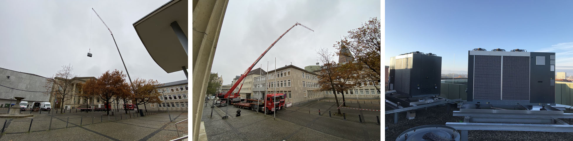 2.500 kg Kältetechnik an 300-t-Kran über den Dächern Hannovers
